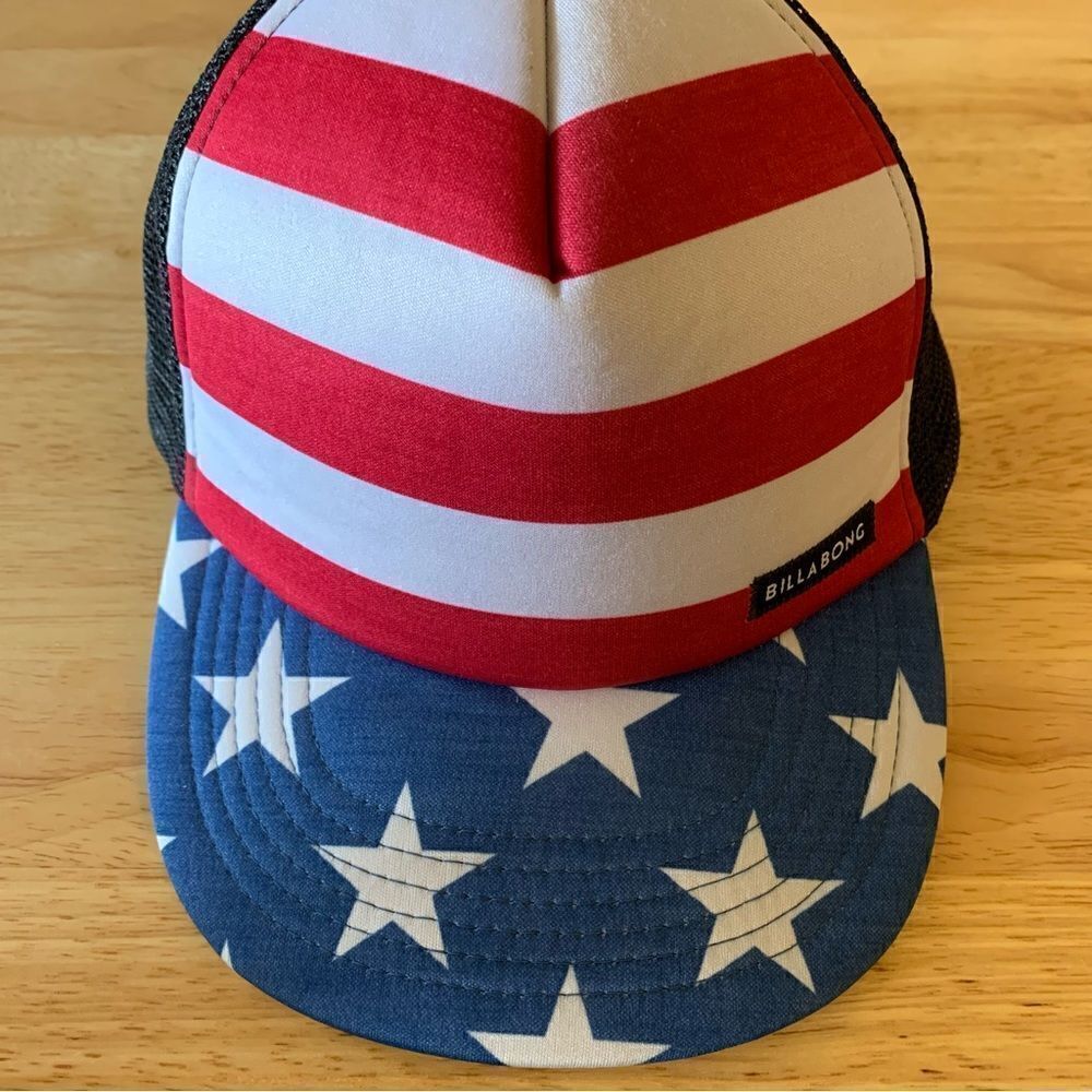 Billabong United States Flag Snap Back Hat Cap Adj 5 Panel OSFA  Excellent